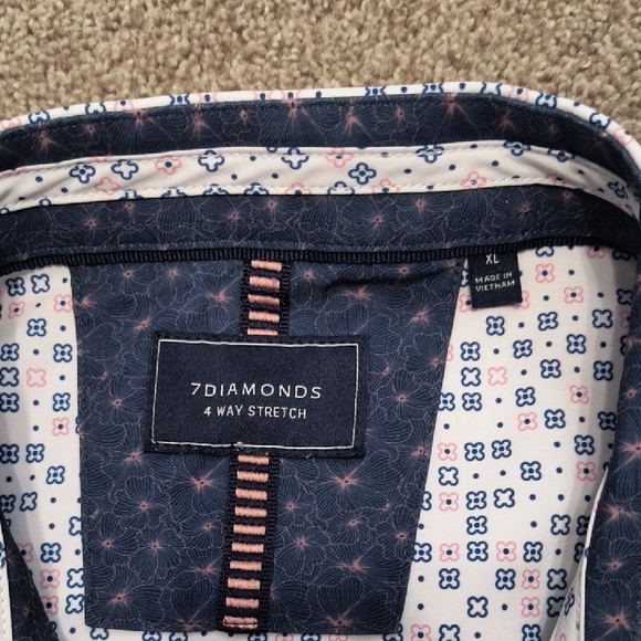 7 Diamonds White and Blue Patterned Casual Shirt - Picture 2 of 6